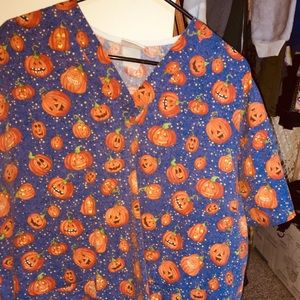 Pumpkin Halloween scrub top